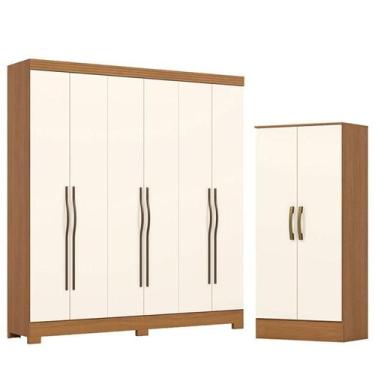 Imagem de Guarda Roupa Casal 6 Portas e 2 Gavetas Leonard com Armário Multiuso P