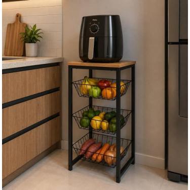Imagem de Fruteira Chão Cozinha Extra Forte Tampo De Mdf Suporta Filtro De Agua 
