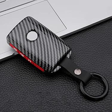 Imagem de YJADHU Capa para chave de carro de silicone em fibra de carbono, adequada para Mazda 3 Alexa CX-30 CX30 CX5 CX 5 CX-5 CX8 CX9 CX4 2019 2020,3 botão vermelho carbono