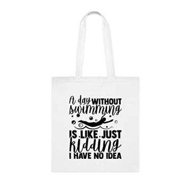 Imagem de Sacola A Day Without Swim, presente de natação, bolsa de ombro, bolsas reutilizáveis, ideia de presente de cesta de Natal de aniversário, Branco