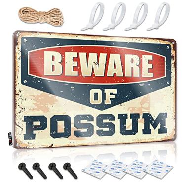 Imagem de Sinais para porta do quarto Cuidado com Possum Sinal de lata Sinais de barra para decoração de casa Sinais de metal vintage engraçados (Tamanho: 30X40cm)