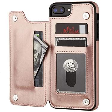 Imagem de Capa de couro premium slim fit de luxo para iphone 14 13 11 12 pro xs max xr x se 6s 6 7 8 plus porta cartão de carteira slots caso flip, ouro rosa, para iphone 12pro max