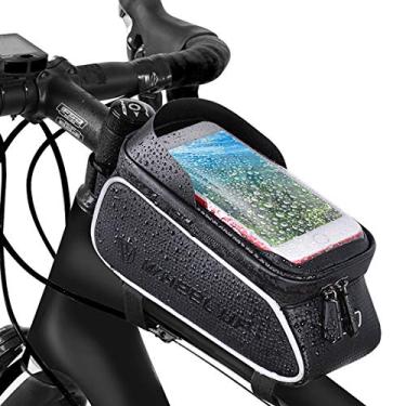 Imagem de Mozowo Bolsa de armação de bicicleta, suporte de telefone de bicicleta, suporte de bicicleta frontal de ciclismo à prova d'água, bolsa de armazenamento para iPhone XS MAX XR X 8 7 6 6S Plus Smartphones abaixo de 6 polegadas