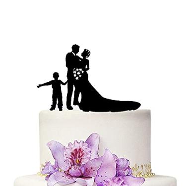 Imagem de YAMI COCU Decorações de bolo de casamento noiva e noivo com menino flores rústicas família decorações de casamento
