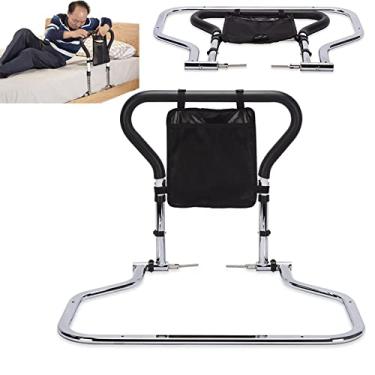 Imagem de Yajun Grades de cama elevador dobrável grávida deficiente esponja apoio de braço altura ajustável antiderrapante suprimentos para idosos corrimãos de cabeceira, prata, 69,5 * 55,5 cm