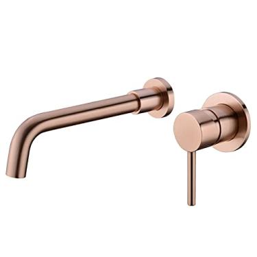 Imagem de Torneira de latão preto fosco Torneiras de lavatório de montagem na parede Monocomando Torneiras de pia de banheiro Misturador de água quente e fria Torneira de ouro escovado, tamanho único