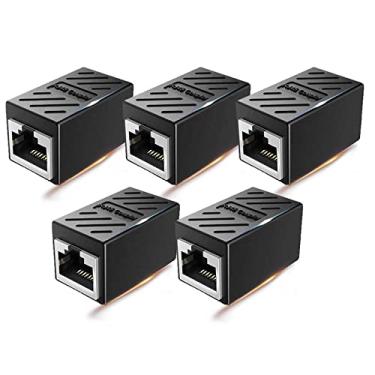 Imagem de Acoplador RJ45 Pacote com 5 Acopladores de rede de rede LAN Ethernet Gigabit em linha para Cat7/Cat6a/Cat5e Ethernet Adaptador de cabo extensor fêmea para fêmea – Preto