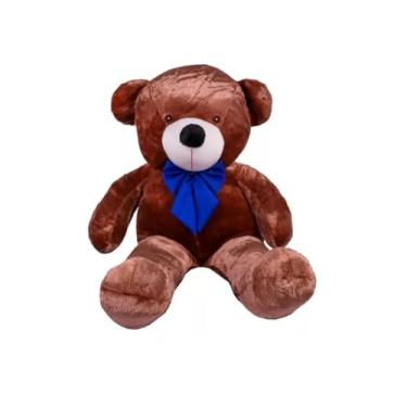 Imagem de Urso Gigante Pelúcia Grande Teddy 1,10 Metros - Laço Personalizado (Mel com Laço Azul)