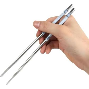 Imagem de Kit com 6 pares de hashi (12 palitos) - Pauzinhos de cozinha de inox, hashis longos, macarrão, hashis de cozinha para frigideira, cozinha, noodles, comida japonesa, comida chinesa