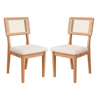 Imagem de Kit 2 Cadeiras com Assento Estofado Encosto em Tela 100%MDF Freijó Bege Rústico Dalla Costa