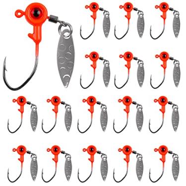 Imagem de Crappie Jigs Big Eye Jig Heads, 16 peças de ganchos de cabeça redonda e plana, lâminas giratórias, anzóis de pesca pintados, iscas para truta robalo (laranja, 3/453.6 g)