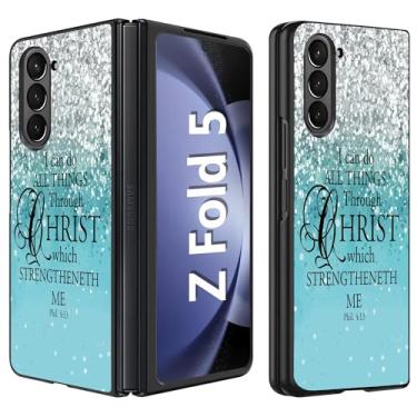 Imagem de BWOOLL Capa para celular Samsung Galaxy Z Fold 5, Slim Fit Hard PC à prova de choque, dobrável, elegante, capa protetora para Samsung Galaxy Z Fold 5 5G 2023, citações versículo bíblico Phil 4:13