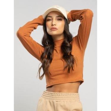 Imagem de Cropped Canelado Manga Longa Gola Alta Blusa Feminina-Feminino