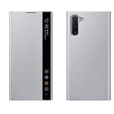 Imagem de okdiscountforyou Capa para Galaxy Note 20 Ultra 5G, capa protetora com coldre de janela lateral TPU macio com cabo de carregamento para Note 20 Ultra 5G prata (17,5 cm)