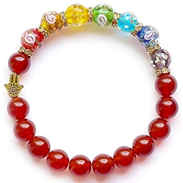 Imagem de Pulseira de contas de Firefly + ágata / ametista com contas de chacra e contas de pedra de ametista, contas de vidro luminoso + contas de cristal de pedra preciosa natural para antiansiedade, cura, energia, dinheiro, riqueza, abundância, Feng Shui, Pedra preciosa, Ametista