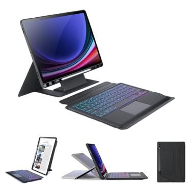 Imagem de Capa Smasung para Galaxy Tab S9 Plus, teclado mágico com retroiluminação multicolorida para Smasung Galaxy Tab S9 Plus, capa com trackpad multitoque, suporte flutuante de fácil configuração, preto