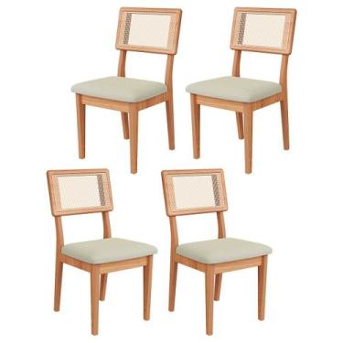 Imagem de Kit 4 Cadeiras Estofadas com Encosto de Tela MDF Freijó Césare Escuro 