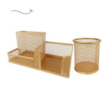 Imagem de Kit Escritório Organizador de Mesa Escritório e Porta Caneta Rose Gold