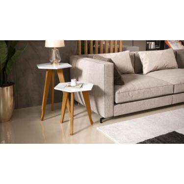Imagem de Jogo 2 mesas Pés Madeira Sextavado Plus cor Branco - Comprar Moveis pa