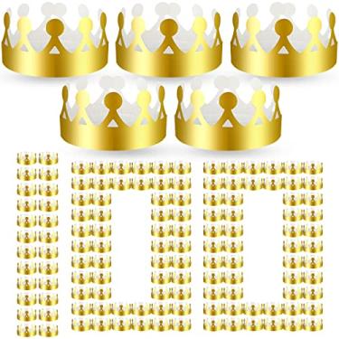 Imagem de 100 peças coroas de papel coroas de aniversário ouro ano novo coroas festa rei coroa chapéus de papel em massa suprimentos de celebração para crianças adultos (estilo fofo)