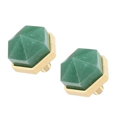 Imagem de Rockcloud Pacote com 2 maçanetas de armário de pedra de cristal em formato hexagonal de aventurina verde com parafusos, puxadores decorativos para armário de cômoda de casa e porta de armário