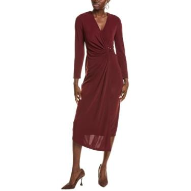 Imagem de Anne Klein Vestido midi feminino franzido, Vermelho Syrah, G