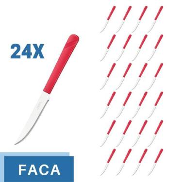 Imagem de Conjunto 24 Facas Aço Inox Cabo Plástico Vermelho Luna - Taumer, Luna