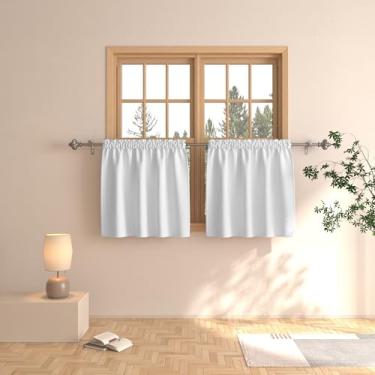 Imagem de Cortinas brancas, cinza, 60,96 cm, cortinas curtas para banheiro, cortinas curtas de trama tripla, conjunto de tratamento para meia janela, 2 painéis, bolso para varão, 60,96 cm