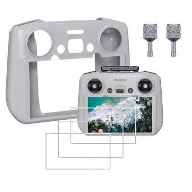 Imagem de debous Capa de silicone para DJI RC 2 Mini 4 Pro/DJI Air 3 controle remoto com tela, capa protetora de tela de alumínio metal ajustável joystick controle polegar stick stick stick (cinza)