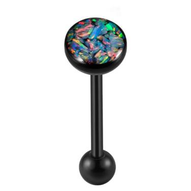 Imagem de Niaspi Anéis de língua de opala 14G de aço inoxidável para piercing de língua, joia com rosca interna, barra hipoalergênica, preta, para mulheres e homens, 14g, Aço inoxidável, Sem Pedra Preciosa