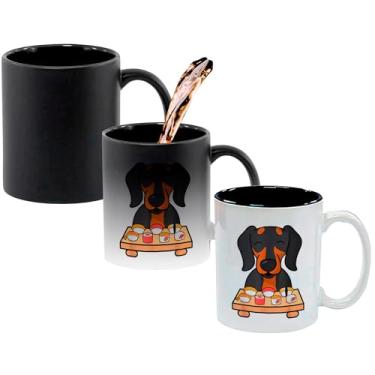 Imagem de Caneca Mágica Porcelana Interna Preta Dachshund Cachorro Sushi Feliz
