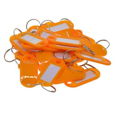 Imagem de Bonarty 50 etiquetas de chave para inserção de cartão, etiquetas de nome, chaves de identificação, etiquetas de bagagem, anéis à prova d'água - laranja