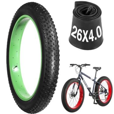 Imagem de Pneus e tubos de bicicleta gordos de 66 x 10 cm, pneu de gordura dobrável de 66 x 10 cm com tubo interno, resistente a perfurações, pneus de bicicleta E para neve, rua, praia, estrada de montanha