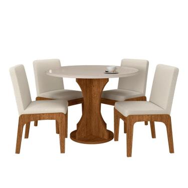 Imagem de Mesa Redonda Com Vidro Michigan 4 Cadeiras Fre/off/bouclé Off -  Ma