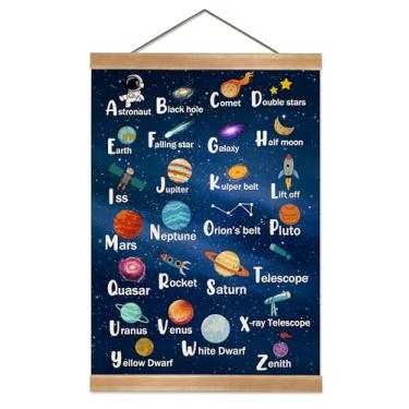 Imagem de ZTGDA Pôster educativo de animais marinhos do alfabeto (30 x 40 cm) – arte de parede Montessori Ocean Creature, tela de linho para pendurar com moldura de madeira maciça, decoração de quarto infantil