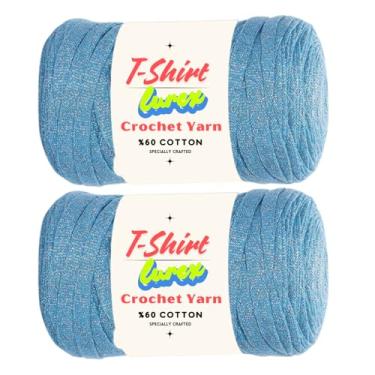 Imagem de Art of Yarn Camiseta Lurex% 60% Algodão para Crochê, Tricô, Tecido Metálico Brilhante Grosso, Camiseta Iniciante 500 g, Porta-copos 240 metros Bolsas Perfeitas, Cestas, Decoração de Casa Pacote com 2