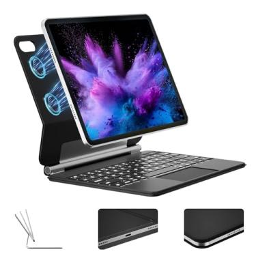 Imagem de kenke Capa Magic Keyborad para iPad 11ª (A16, 2025)/10ª geração 10 polegadas 2022, suporte cantilever flutuante, modo retrato/paisagem, trackpad multitoque atualizado e luz de fundo de 7 cores, preta