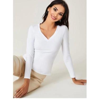 Imagem de Blusa feminina manga longa gola V Tribo Livre, Branco, GG