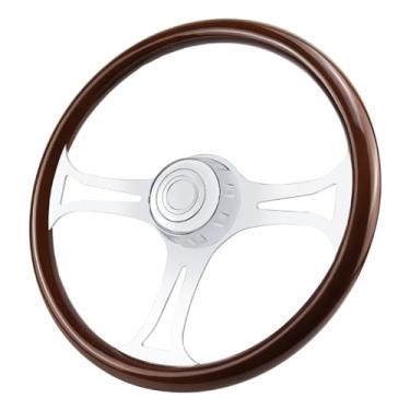 Imagem de QYMOPAY Volante de Caminhão de Madeira Maciça de 18" com 3 Raios de Alumínio com Furo Longo, Volante Cromado para Semirreboques, Caminhões para Kenworth, Peterbilt, Volvo, Freightliner