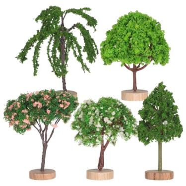 Imagem de TOYANDONA 5 Peças De Mini Árvores De Modelo Misto: Árvores De Jardim De Fadas Em Miniatura De Plástico Com Bases De Madeira Para Suprimentos De Diorama Cenário De Trem Modelo Faça Você