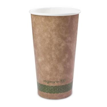 Imagem de Vegware Copos de café descartáveis compostáveis de 590 ml, caixa com 1000, copo de papel quente Kraft de parede única, forrado, placa sustentável com forro PLA à base de plantas, escolha de tampas da