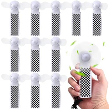 Imagem de Retisee 12 pacotes de mini ventiladores portáteis lembrancinha de festa quadriculada carro de corrida prensa portátil ventoinhas de resfriamento para aniversário, verão, piscina, festa, atividades ao