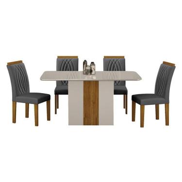 Imagem de Mesa De Jantar Doha 120x80 Off White Decor Off Com 4 Cadeiras Freijó Joli Chumbo – Leifer Móveis