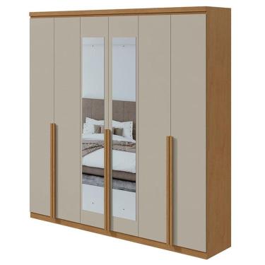 Imagem de Guarda Roupa Casal Alonzo 6 Portas Amêndoa Clean Off White Com Espelho - Lopas