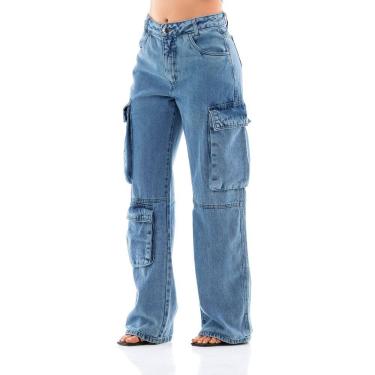 Imagem de Calça Jeans Feminina Arauto Wide Leg Super Cargo