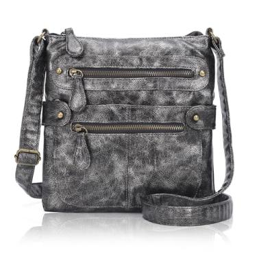 Imagem de Angel Barcelo Bolsas transversais para mulheres, bolsas de couro ultramacio para mulheres, 4138-prata preta, One Size