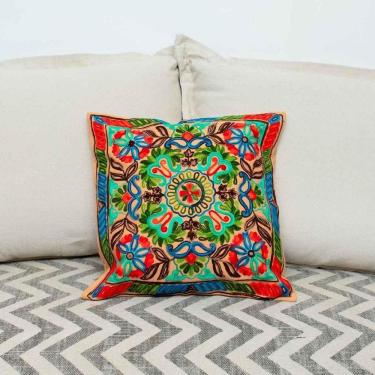 Imagem de Capa De Almofada Indiana Bordada 100% Algodão 45X45Cm