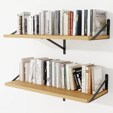 Imagem de Prateleiras de parede profundas 91 cm L x 30 cm P Prateleiras flutuantes de madeira projetada para parede, suporte de metal resistente, decoração de casa, armazenamento para sala de estar, quarto