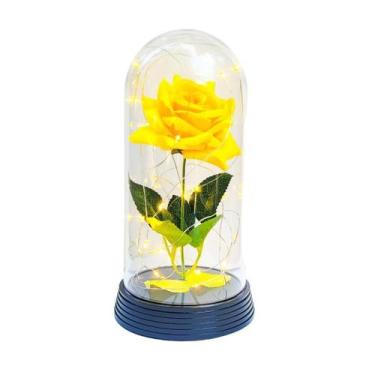 Imagem de Luminária A Rosa Encantada Amarela 20 Cm Base Preto Quente - Amor Lind