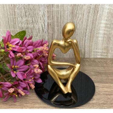 Imagem de Kit Estátua Pensador Arte Abstrata Resina Base Espelho Preto - IMPMC